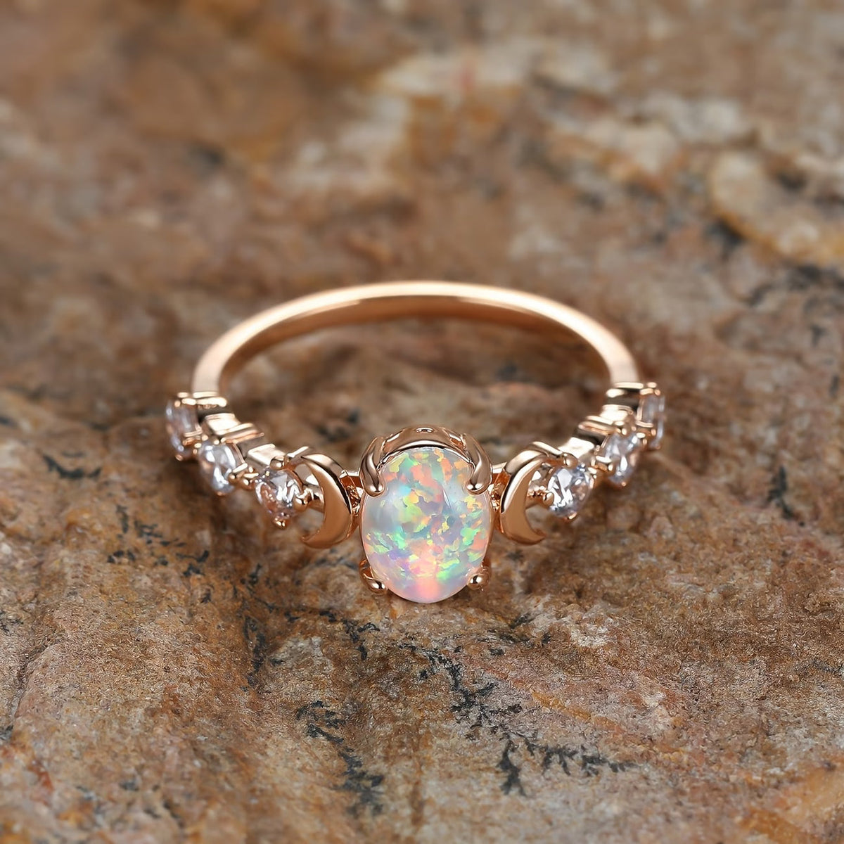 Opal-måne-ring | Rosaguld