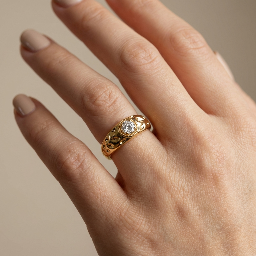 VINTAGE ZIRKON GULD RING - (JUSTERBAR)