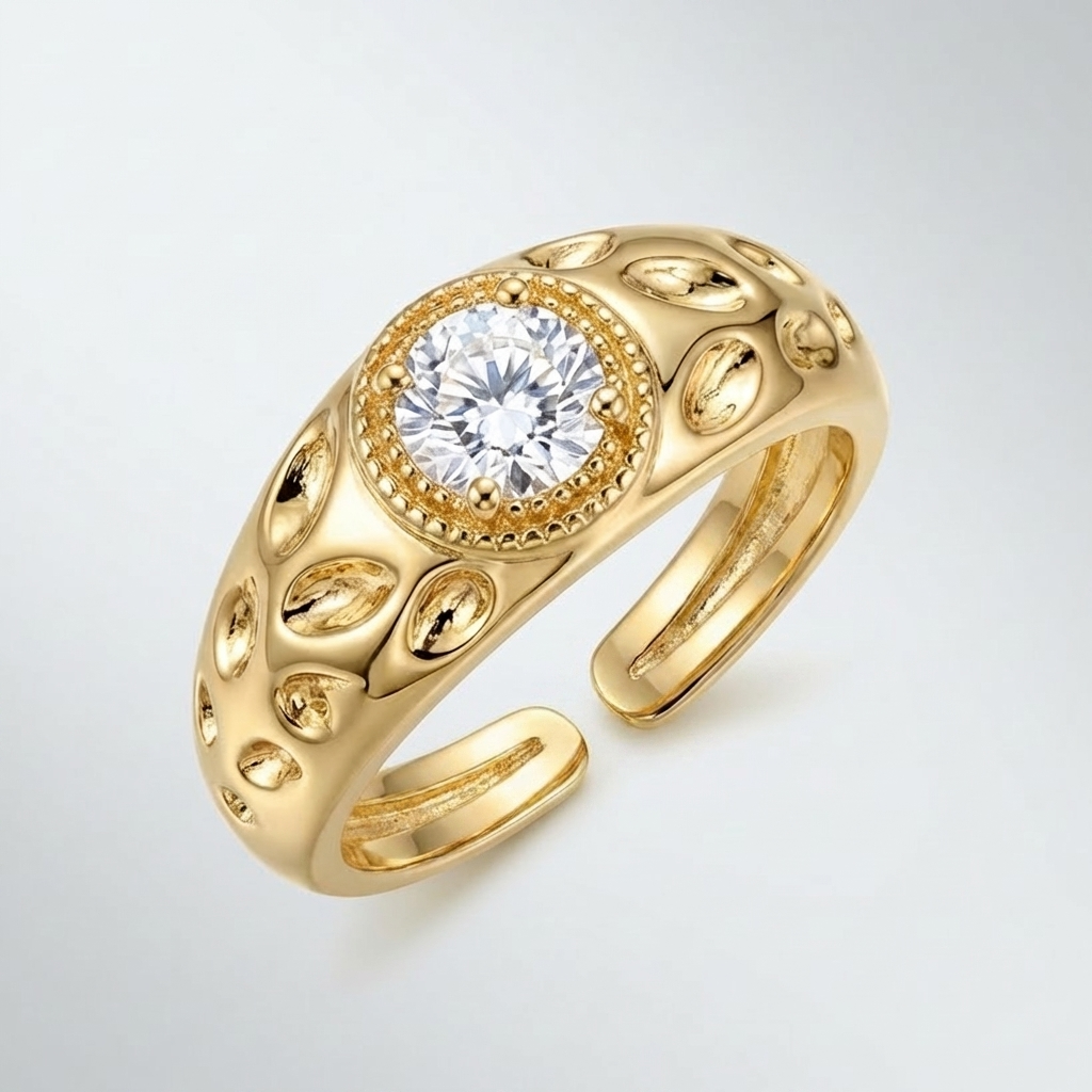 VINTAGE ZIRKON GULD RING - (JUSTERBAR)