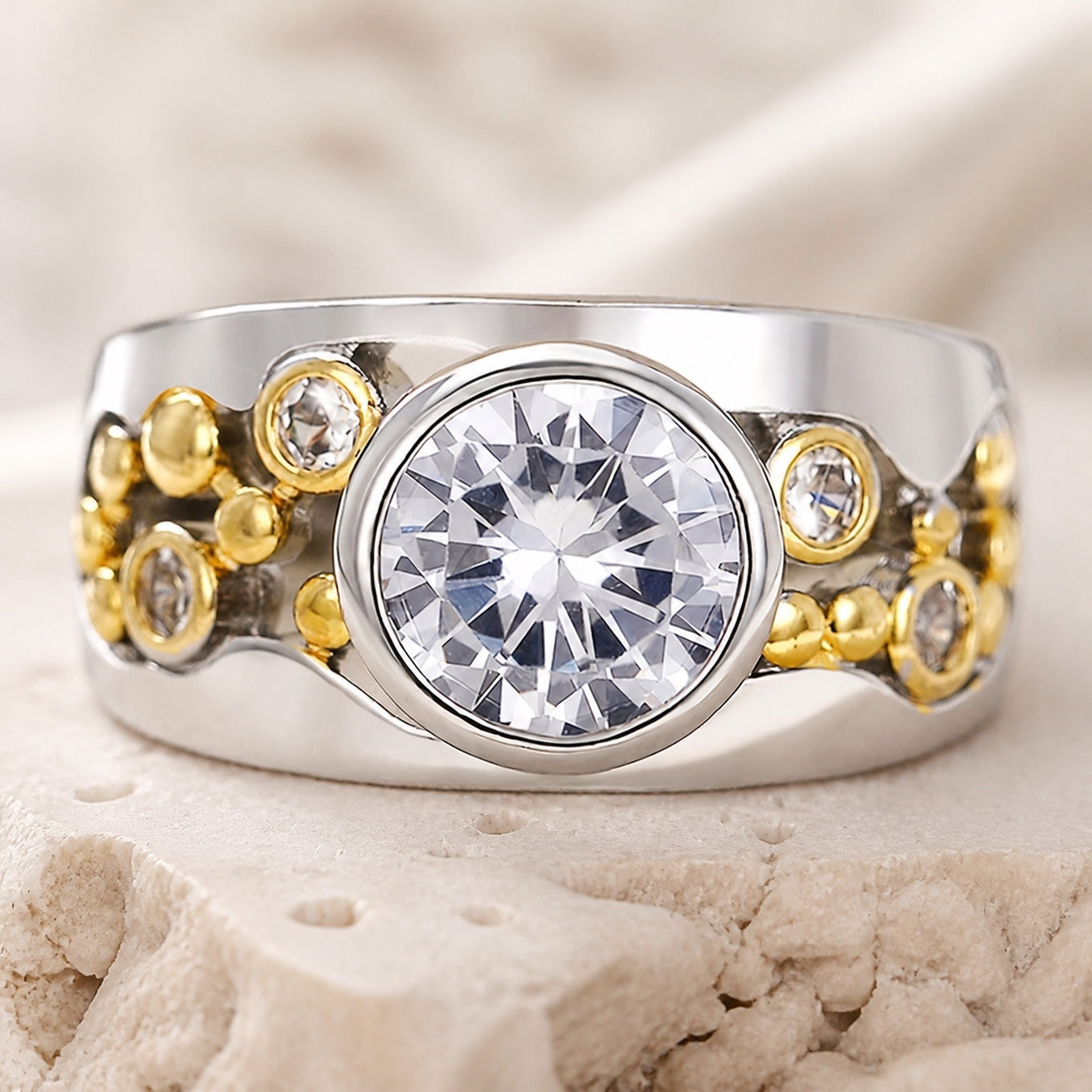 Guld To-tonet Zirkonia Ring