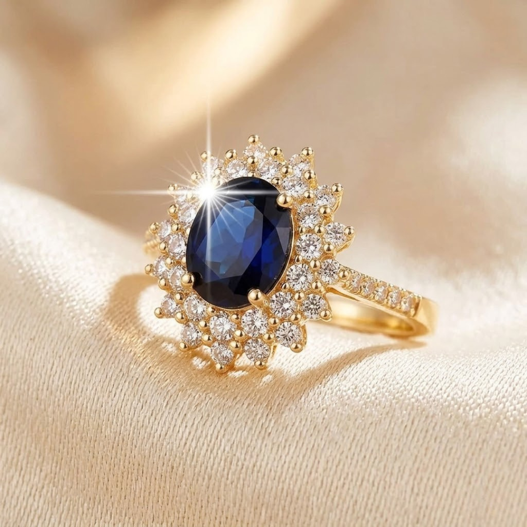 Halo-ring med safir i guld
