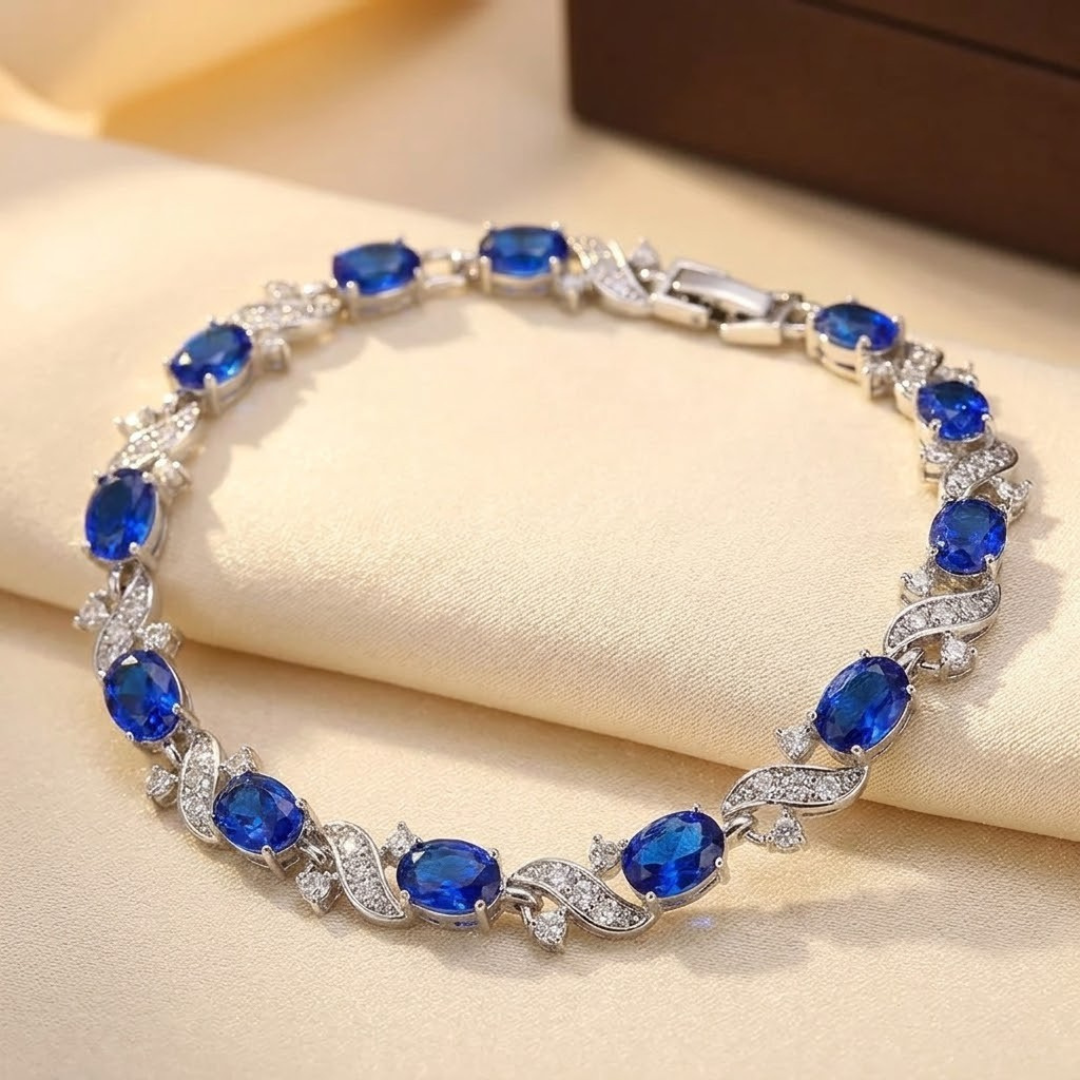 Blomsterarmbånd med safir i sølv