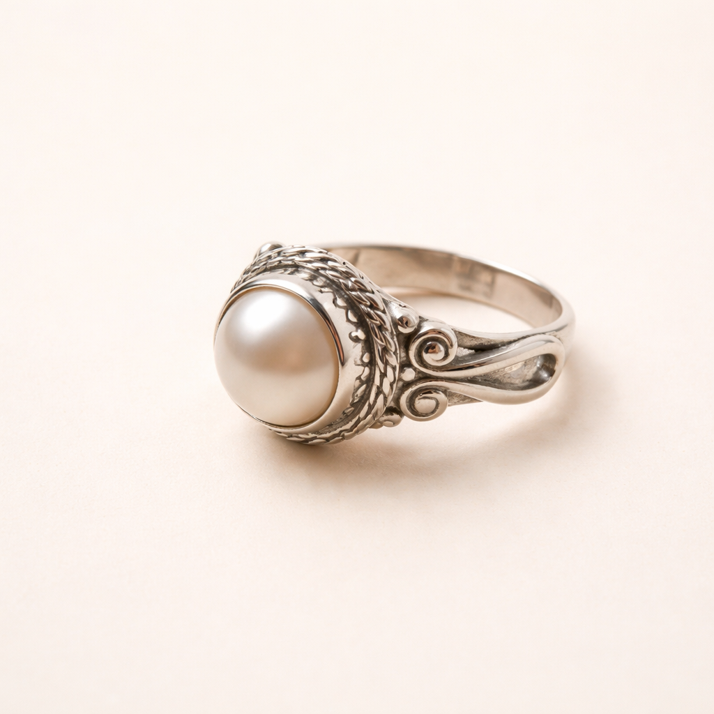 Håndlavet Ring med Rund Perle