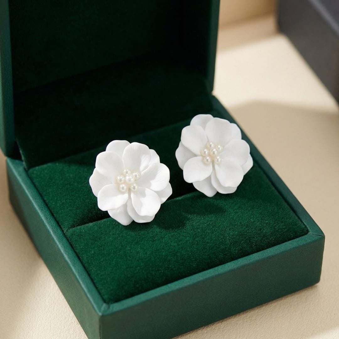Pearl Center White Blossom Studs