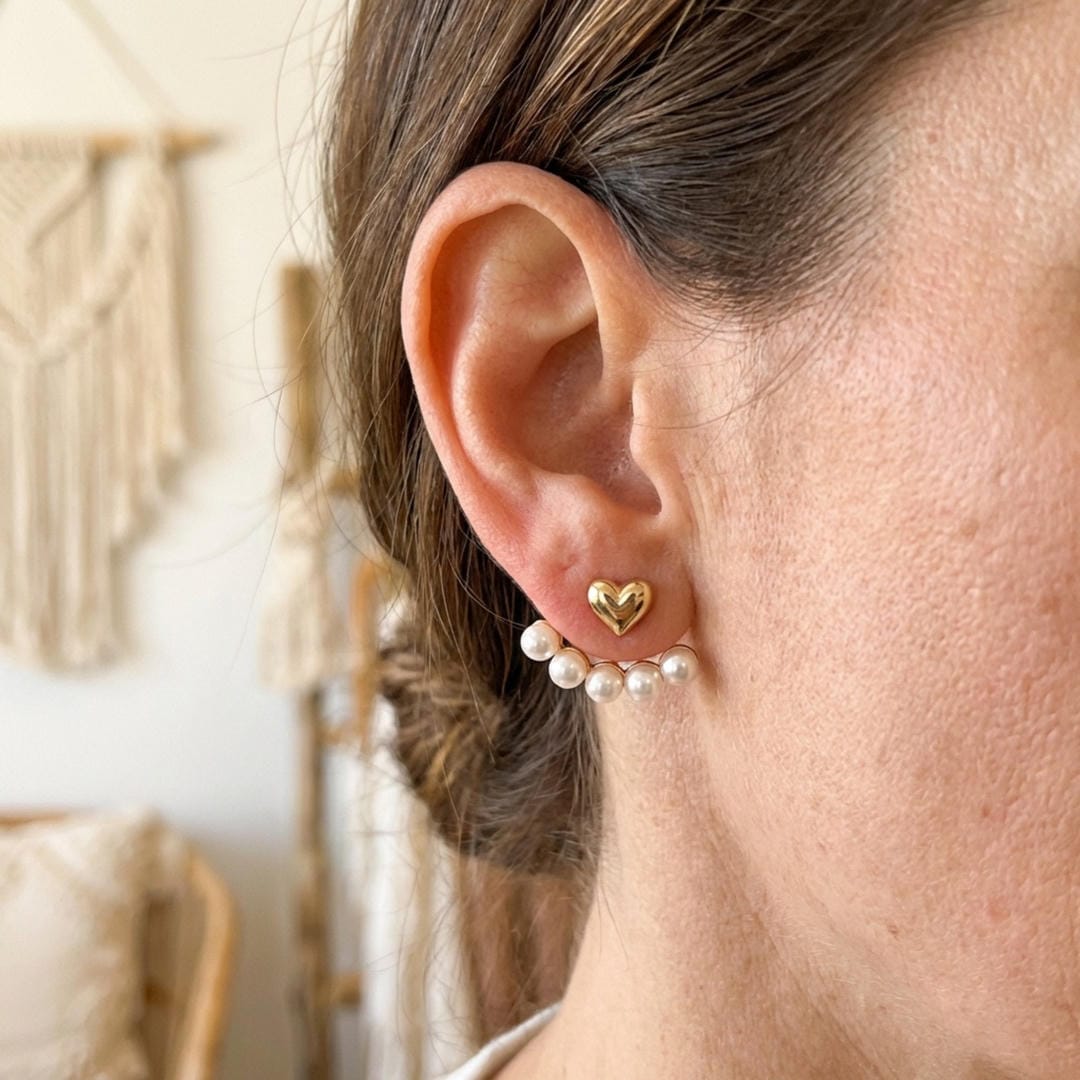 Hjerteøreringe med perle-ear jacket