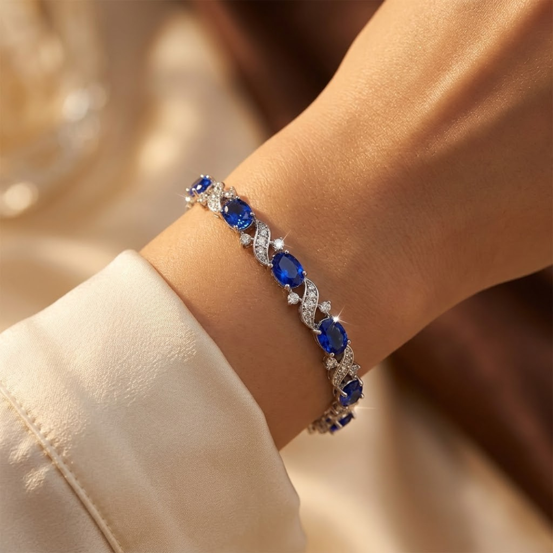 Blomsterarmbånd med safir i sølv