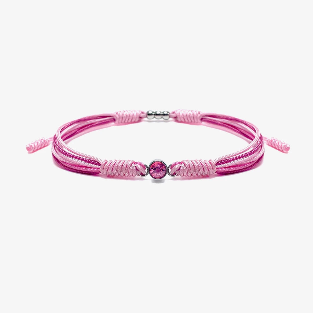 Brystkræftbevidsthed – Pink rund diamantarmbånd med snor | 1+1 gratis i dag