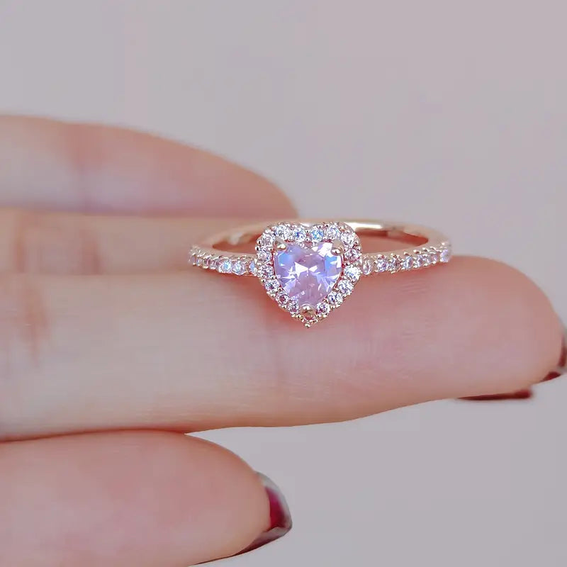 Pink Hjerte Kubisk Syntetisk Zirkonia Ring