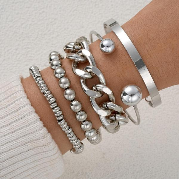 5-delt sæt chunky, stabelbare armbånd