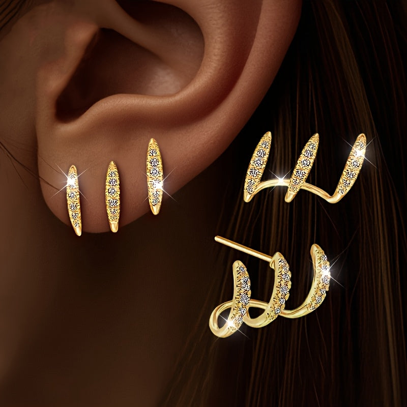Elegante øreringe med strass i tre grebstakker
