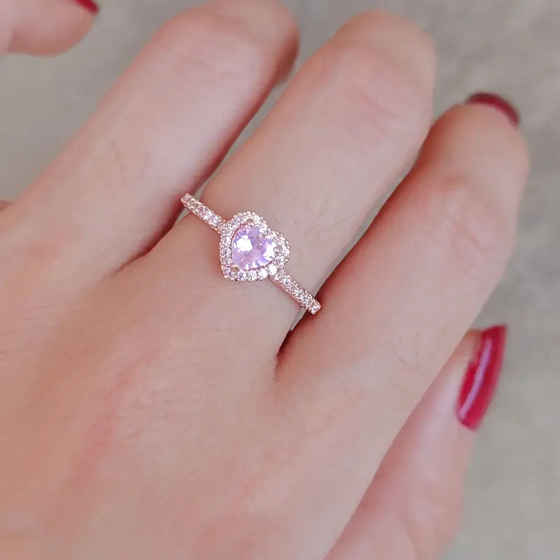 Pink Hjerte Kubisk Syntetisk Zirkonia Ring