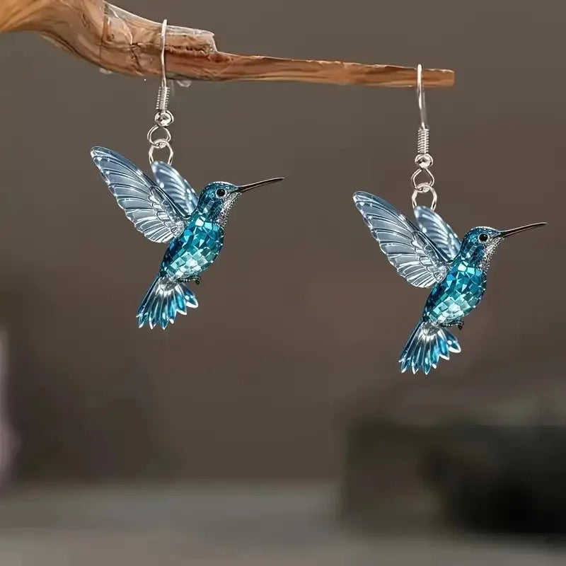 Blå krystal kolibri øreringe