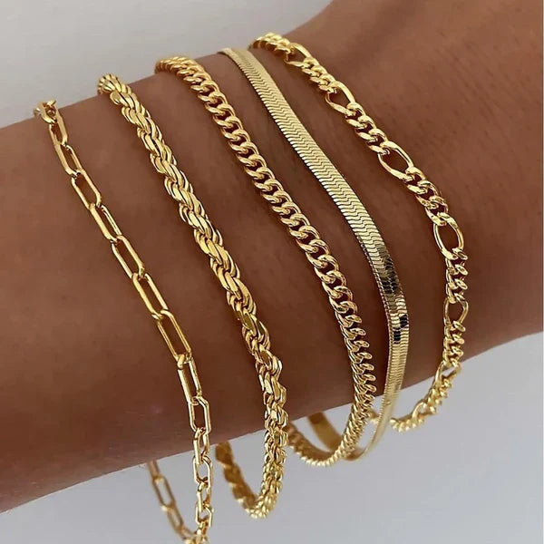 Armbåndssæt i 5 dele i guld