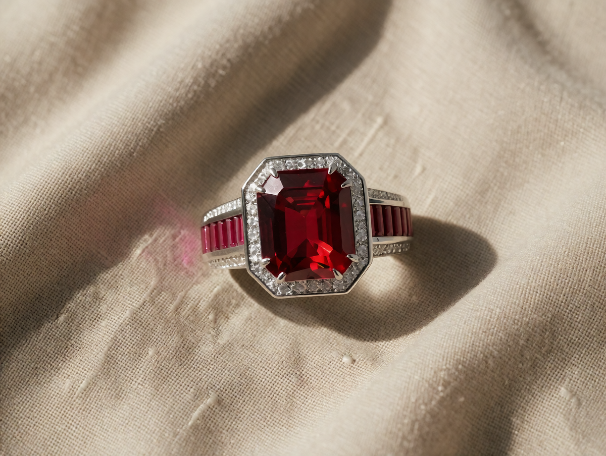 Ring med laboratoriedyrket rubin