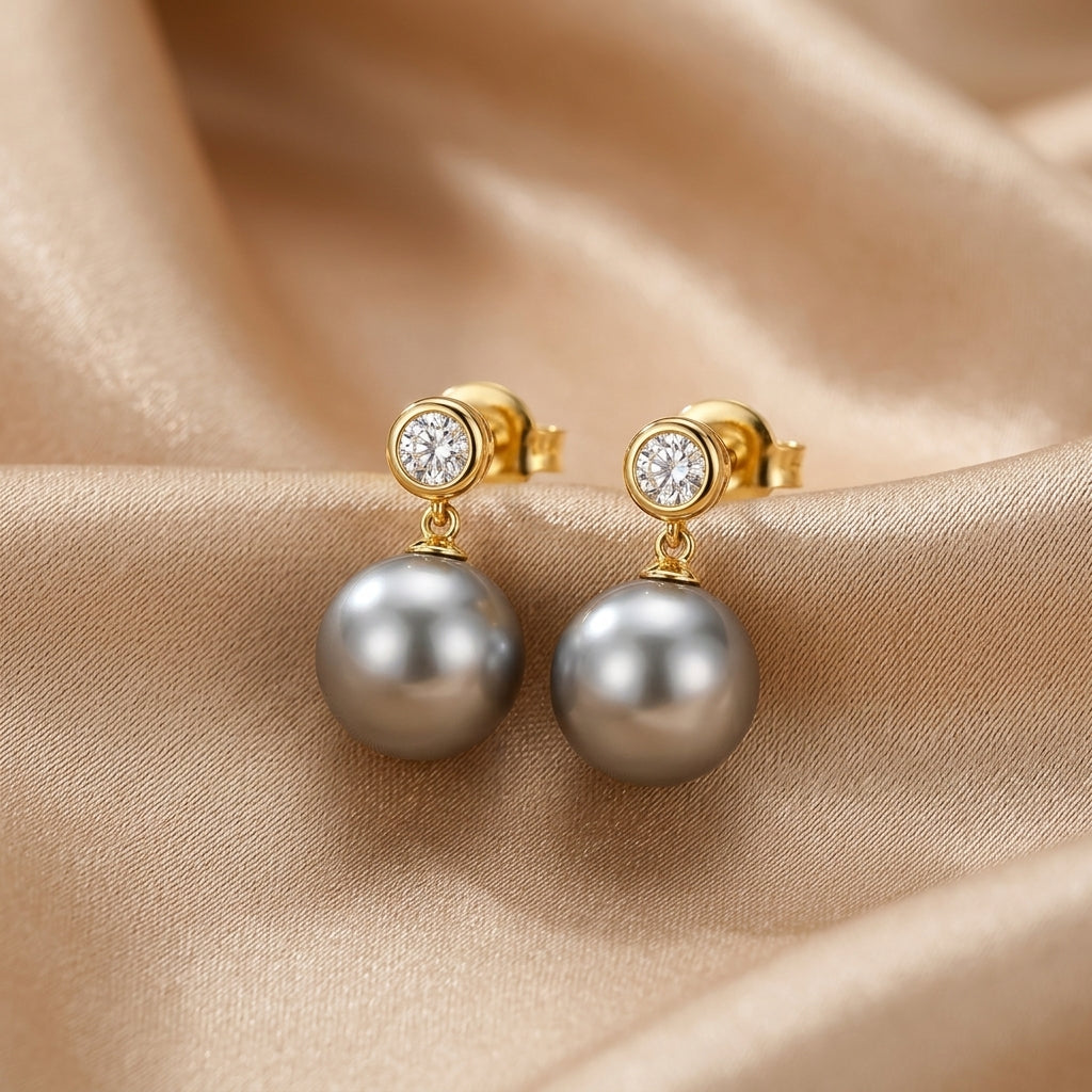 Elegante sorte perleøreringe med zirkonia