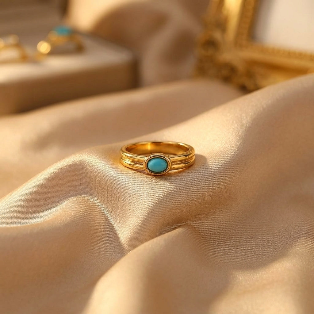 Vintage guldring med natursten