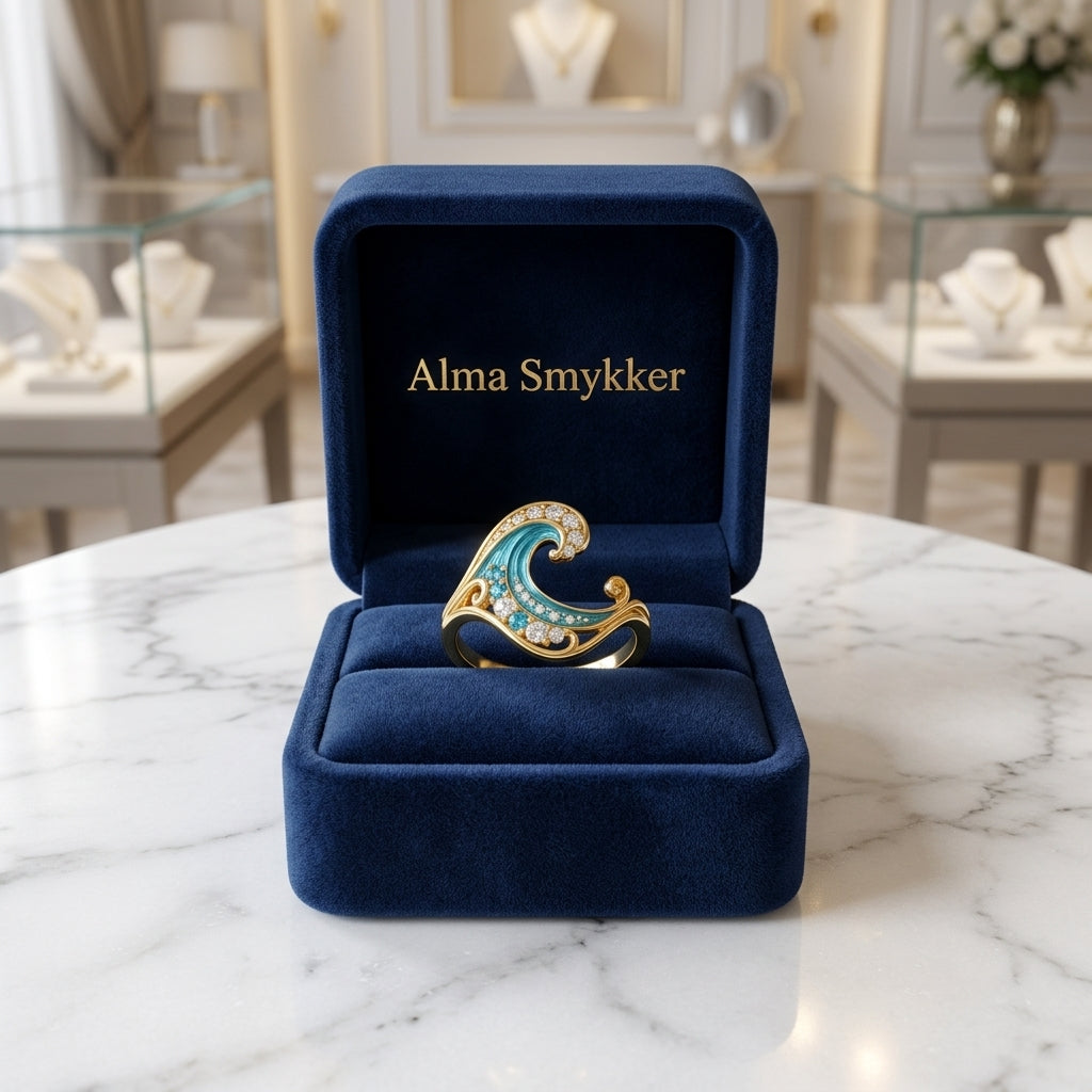 Ring med lyseblå bølge
