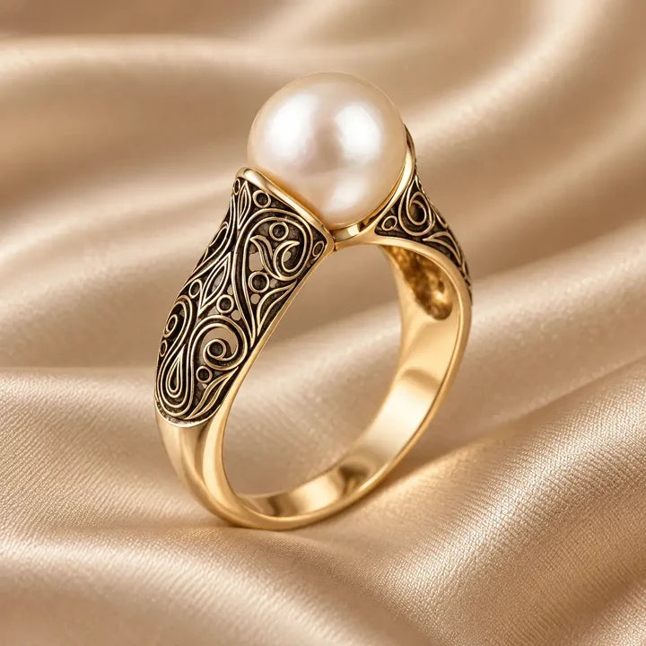 Vintage Ring med Gylden Perle