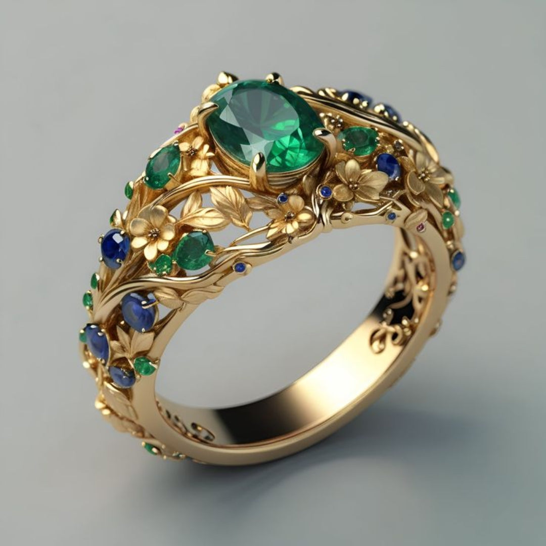 Luksusring med smaragd og safir