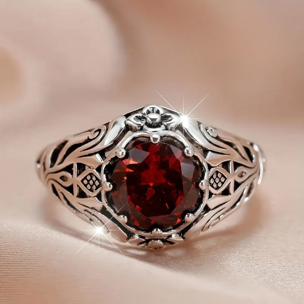 Rød syntetisk zirkonia ring til kvinder