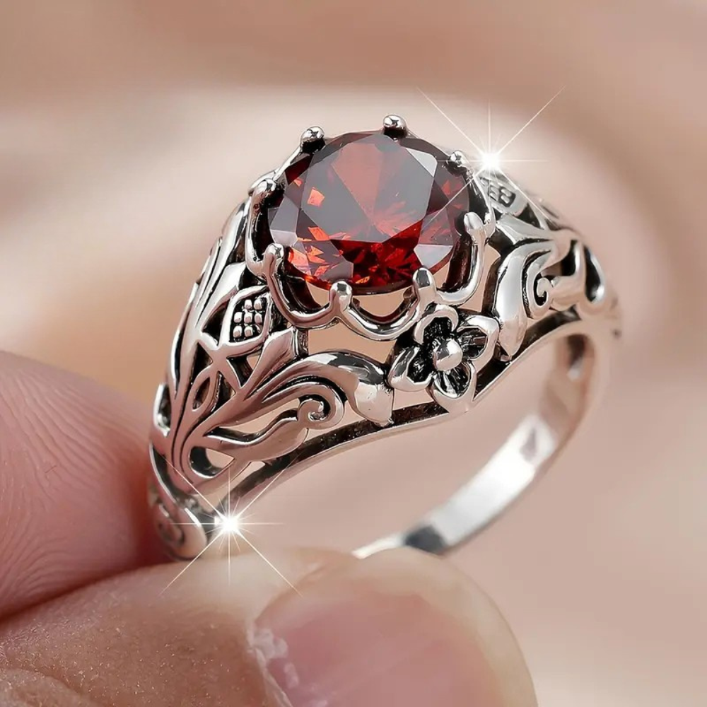 Rød syntetisk zirkonia ring til kvinder