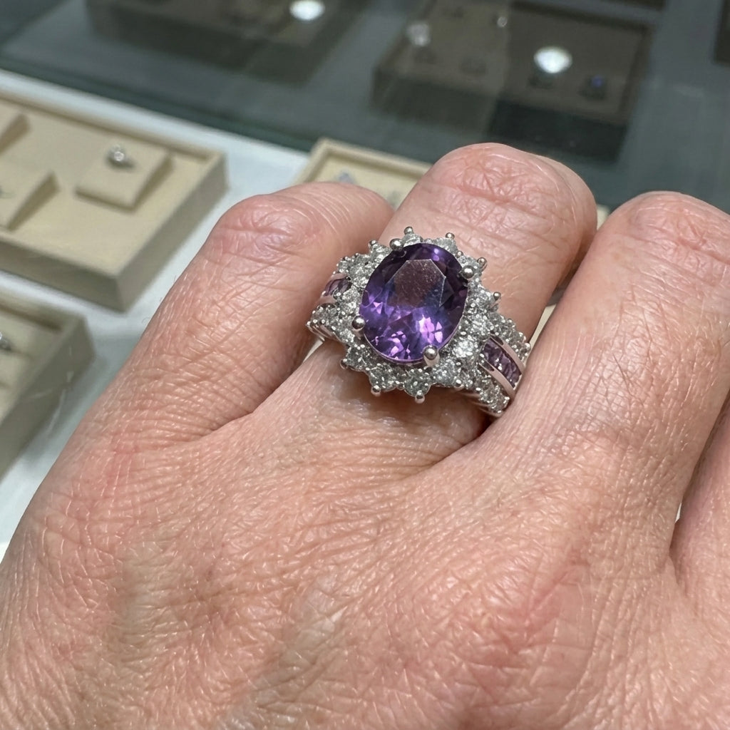 Ametyst Skumrings Krans Ring | Hvidguld