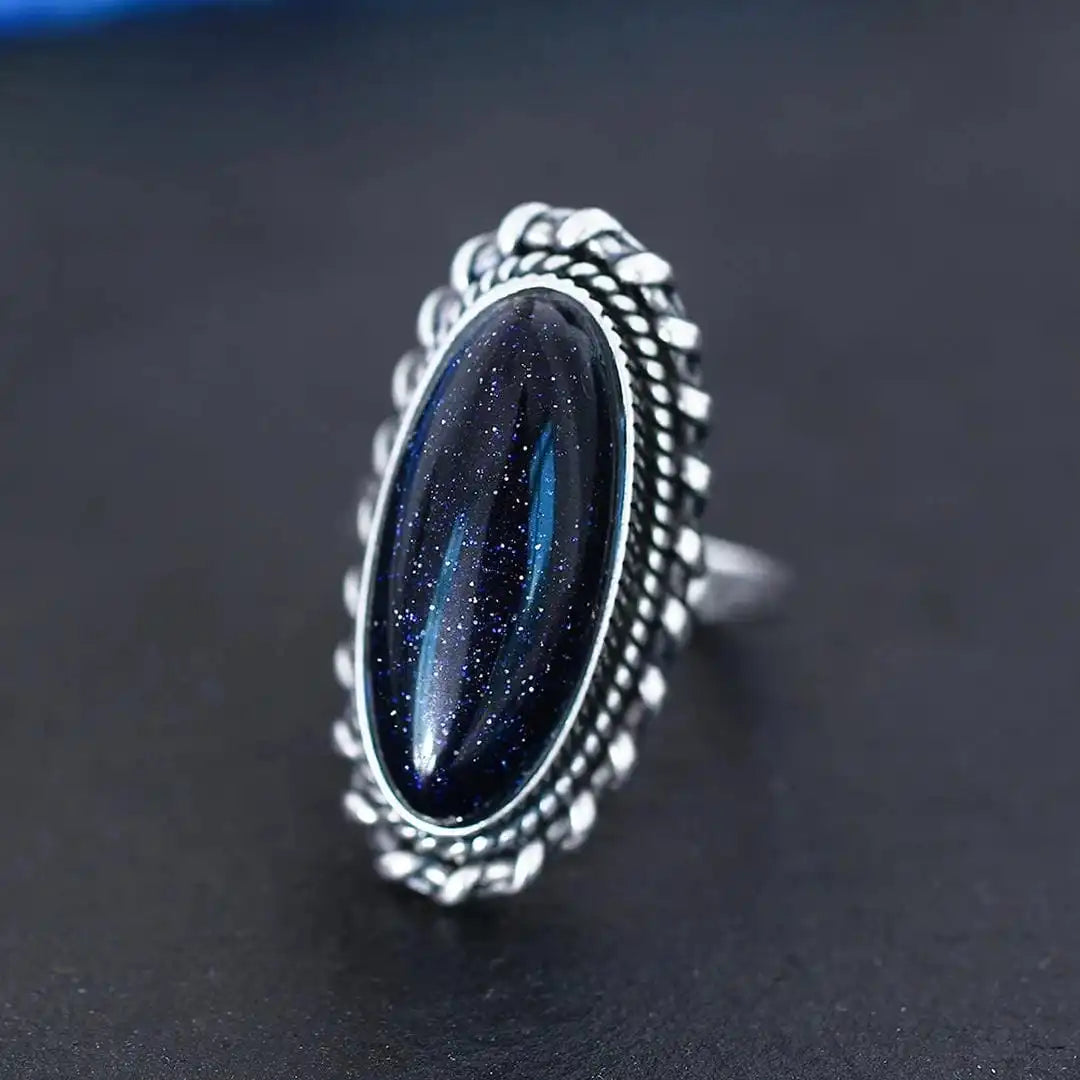 Vintage Sølv Blå Sandsten Ring