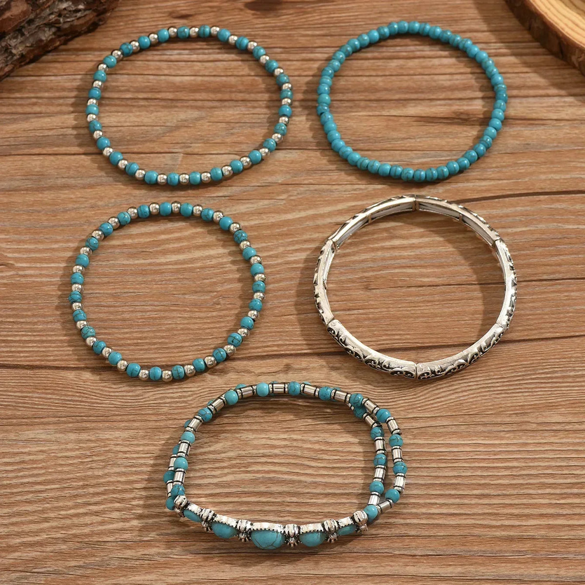 Boho-armbåndssæt med turkise perler