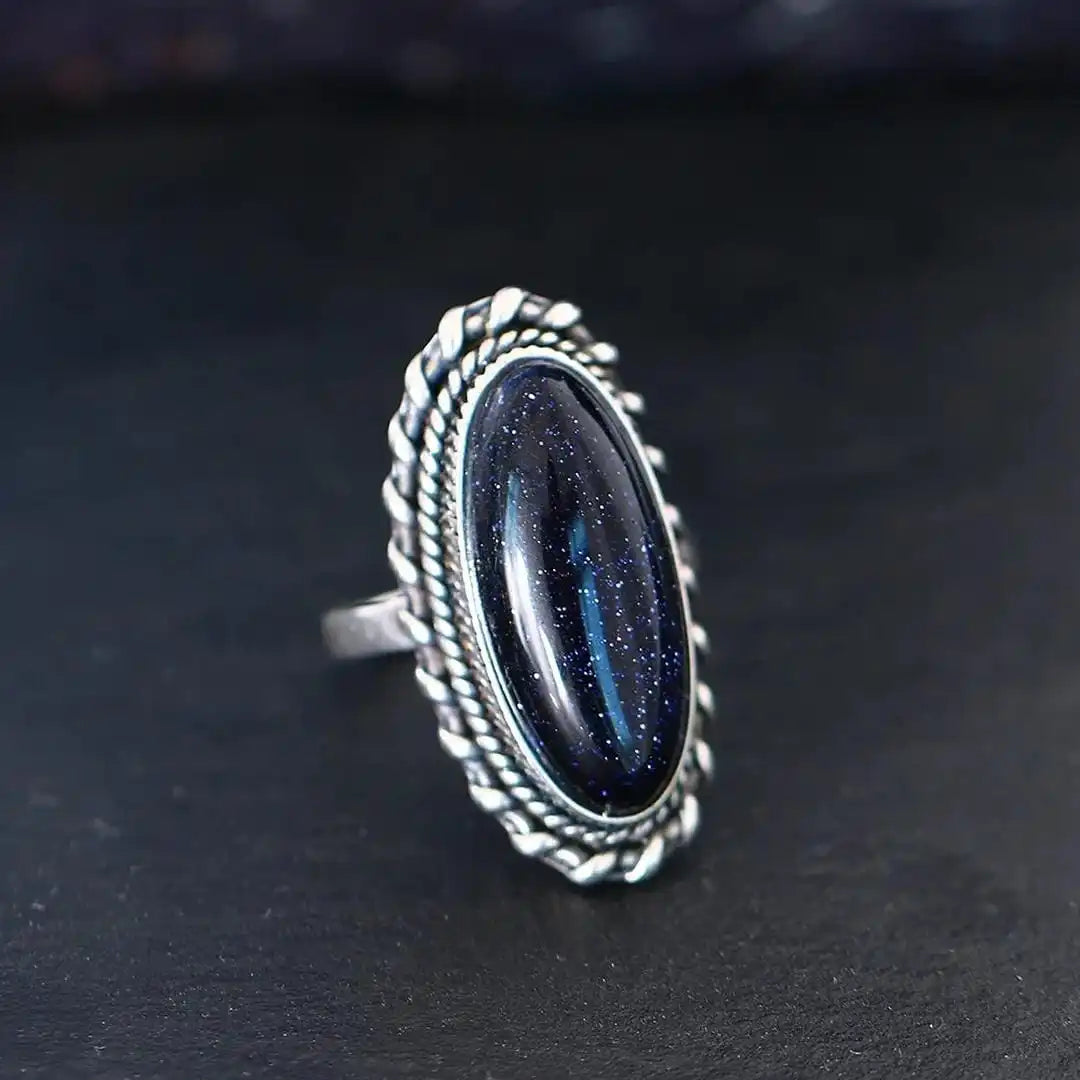 Vintage Sølv Blå Sandsten Ring