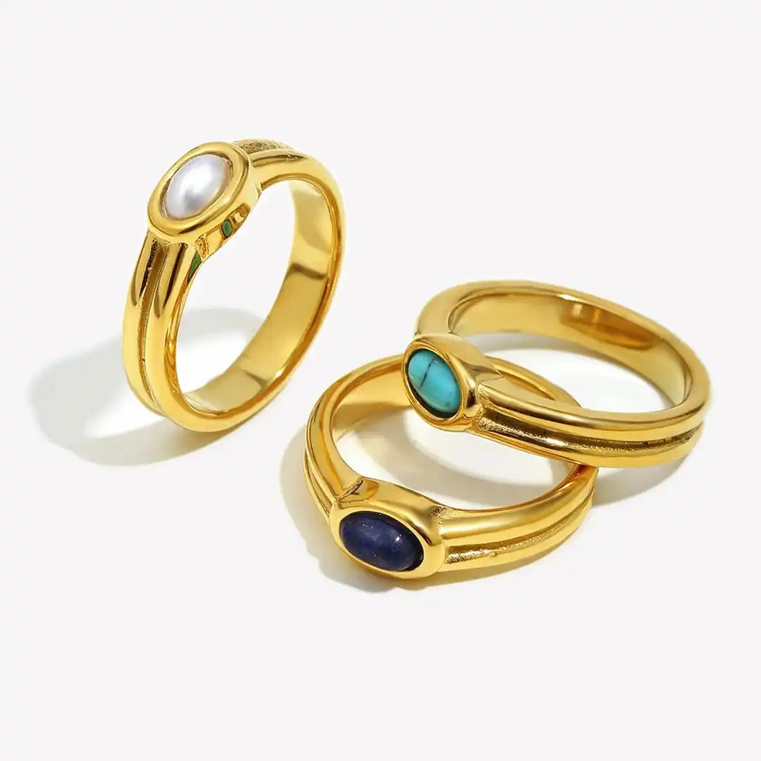 Vintage guldring med natursten