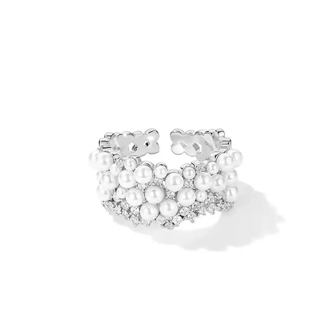 Justerbar vintageperle- og zirkoniaring