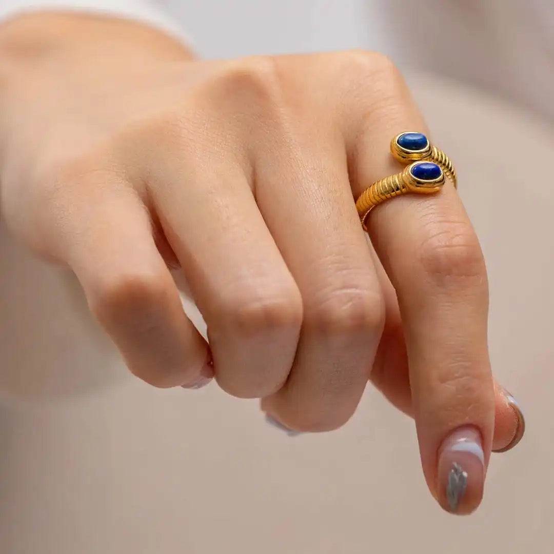 Bohemian guld Lapis Lazuli turkis justerbar ring