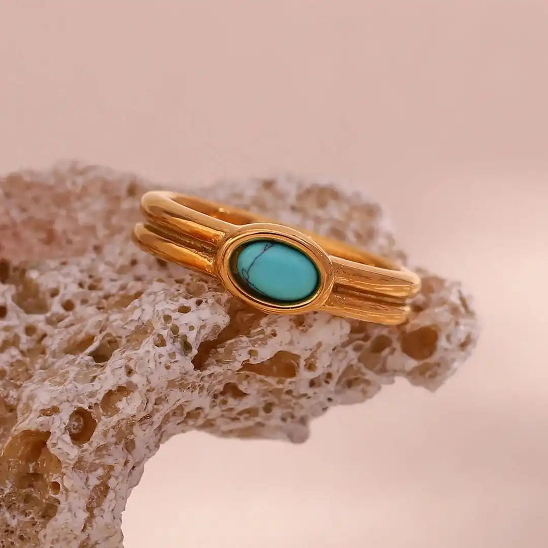 Vintage guldring med natursten