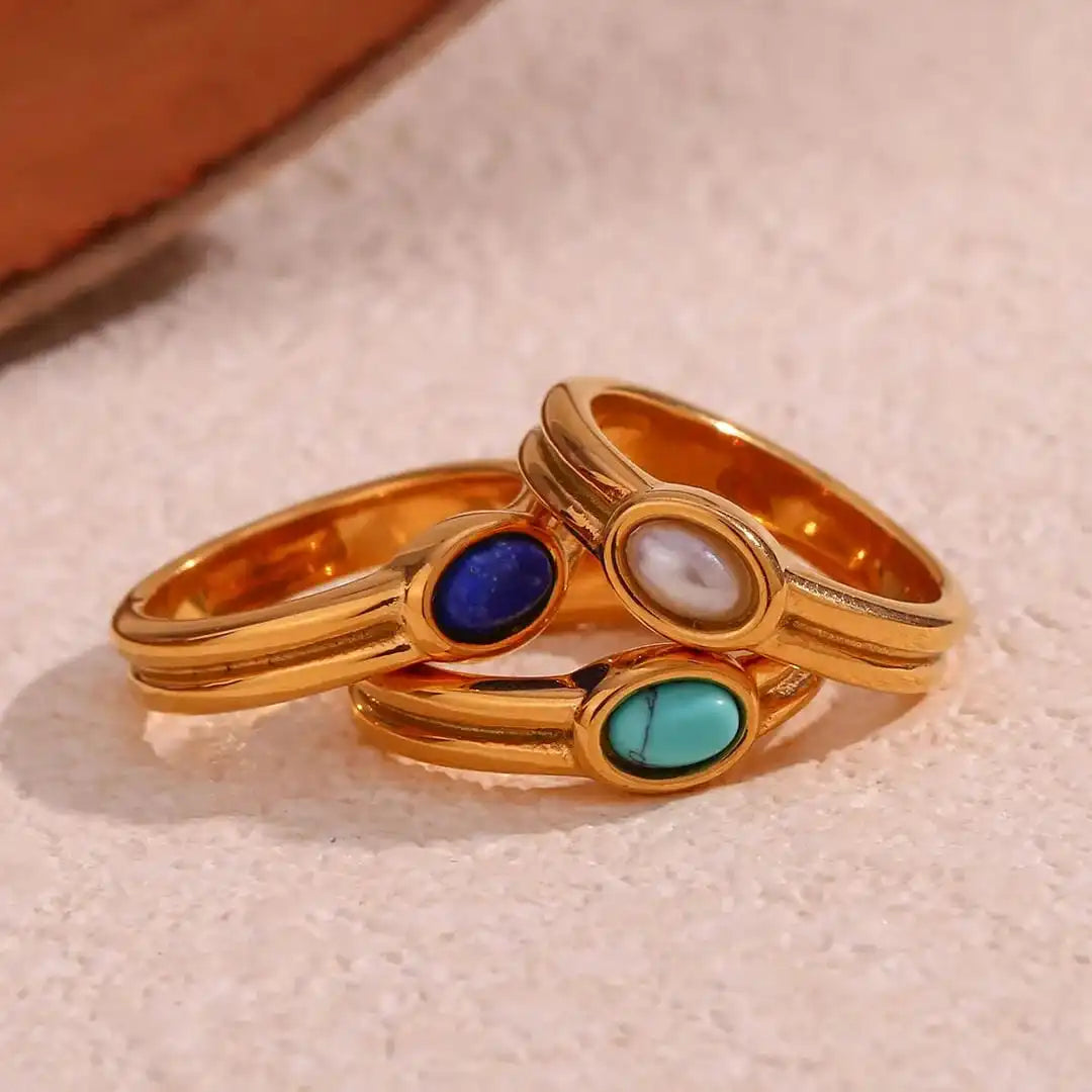 Vintage guldring med natursten