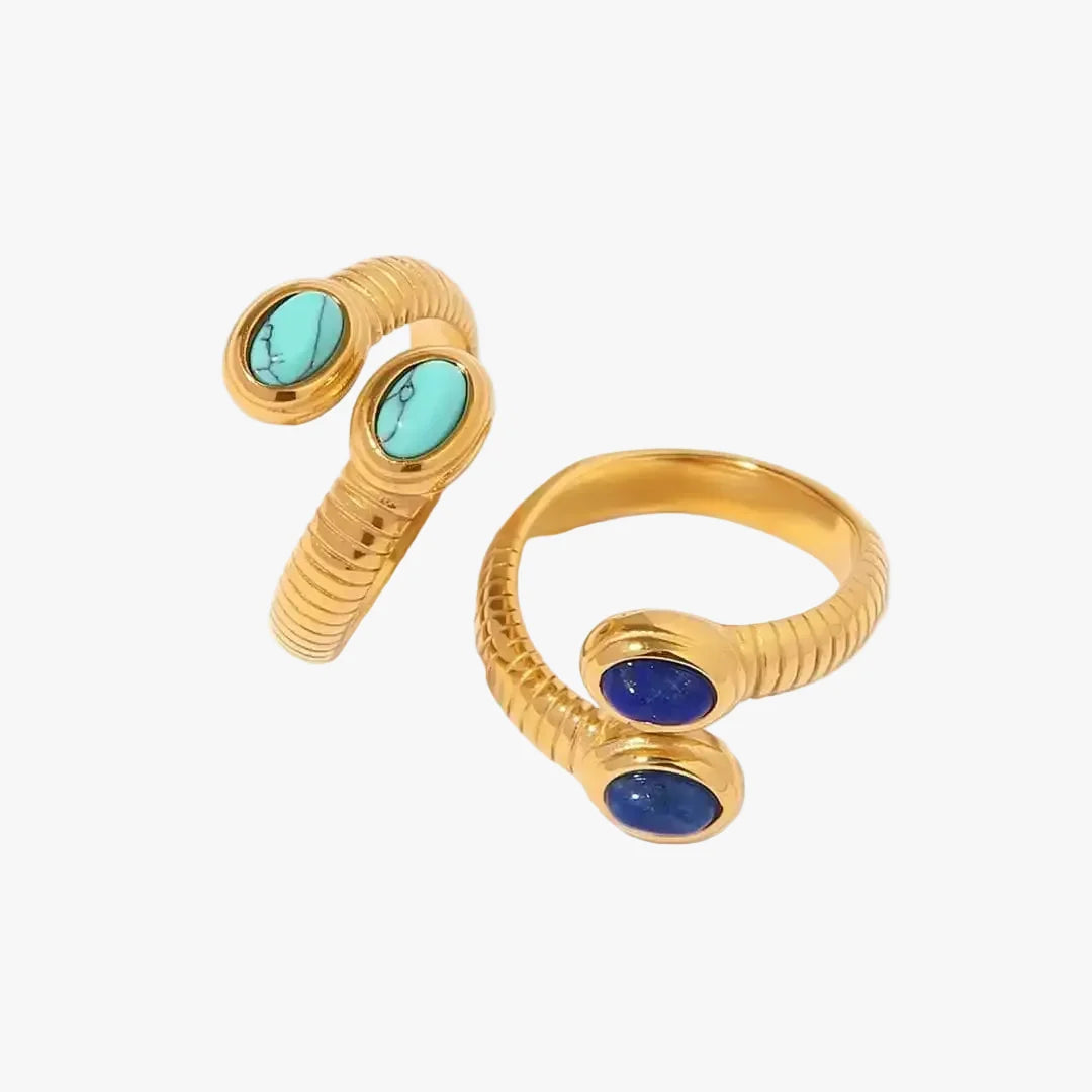 Bohemian guld Lapis Lazuli turkis justerbar ring