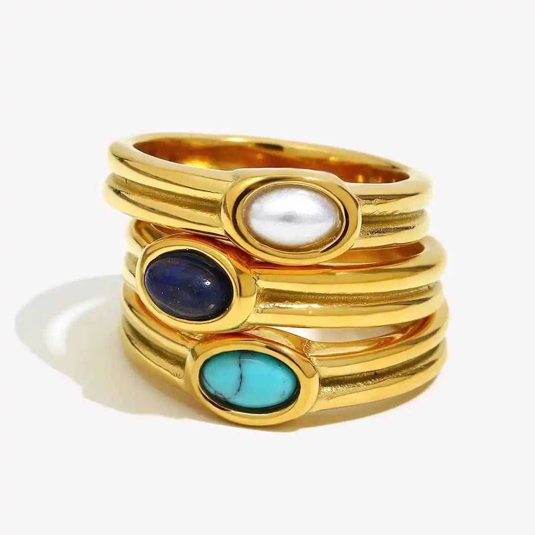 Vintage guldring med natursten