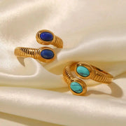 Bohemian guld Lapis Lazuli turkis justerbar ring
