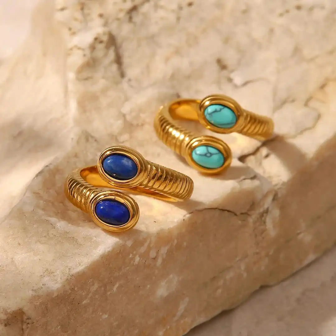 Bohemian guld Lapis Lazuli turkis justerbar ring