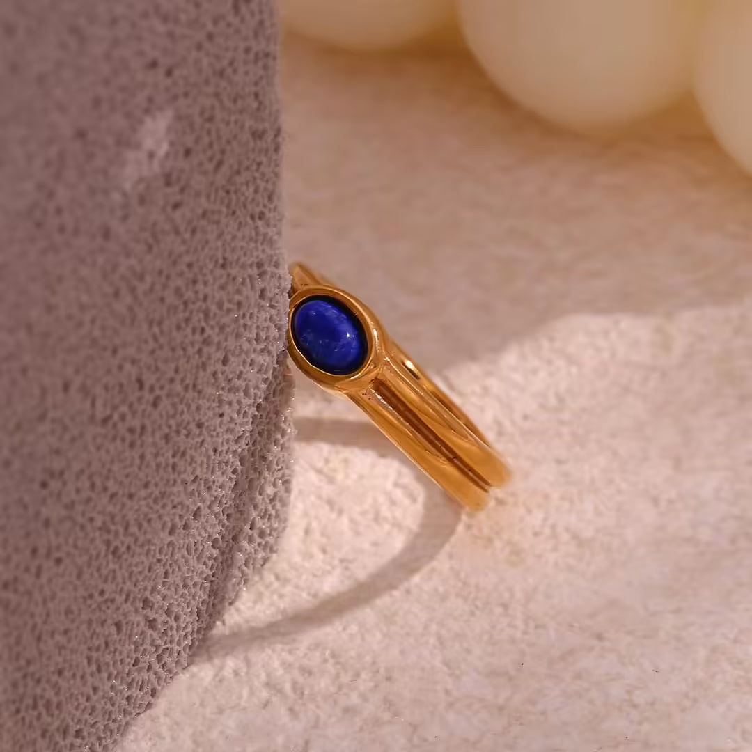 Vintage guldring med natursten