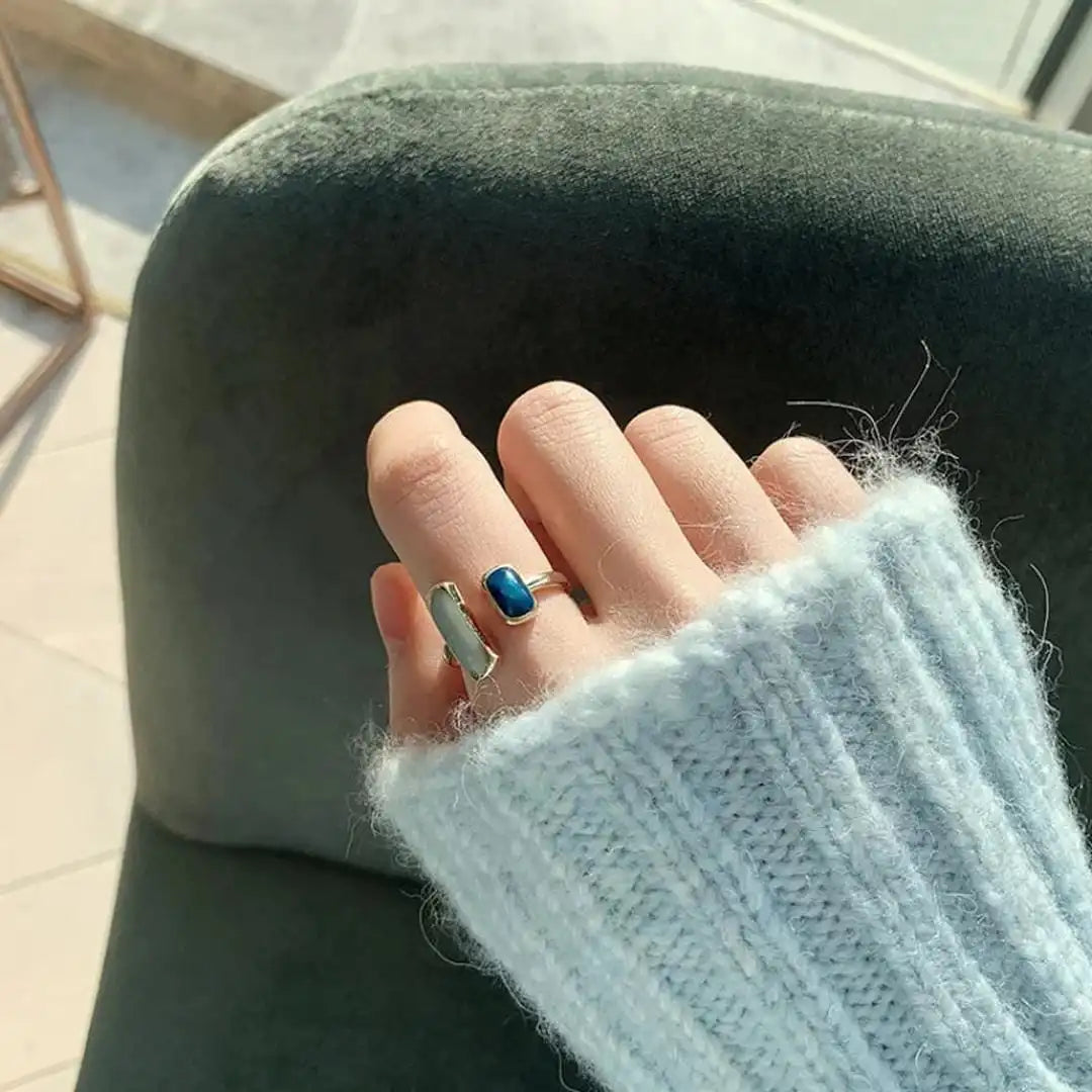 Bohemian Blå Ædelsten Justerbar Ring