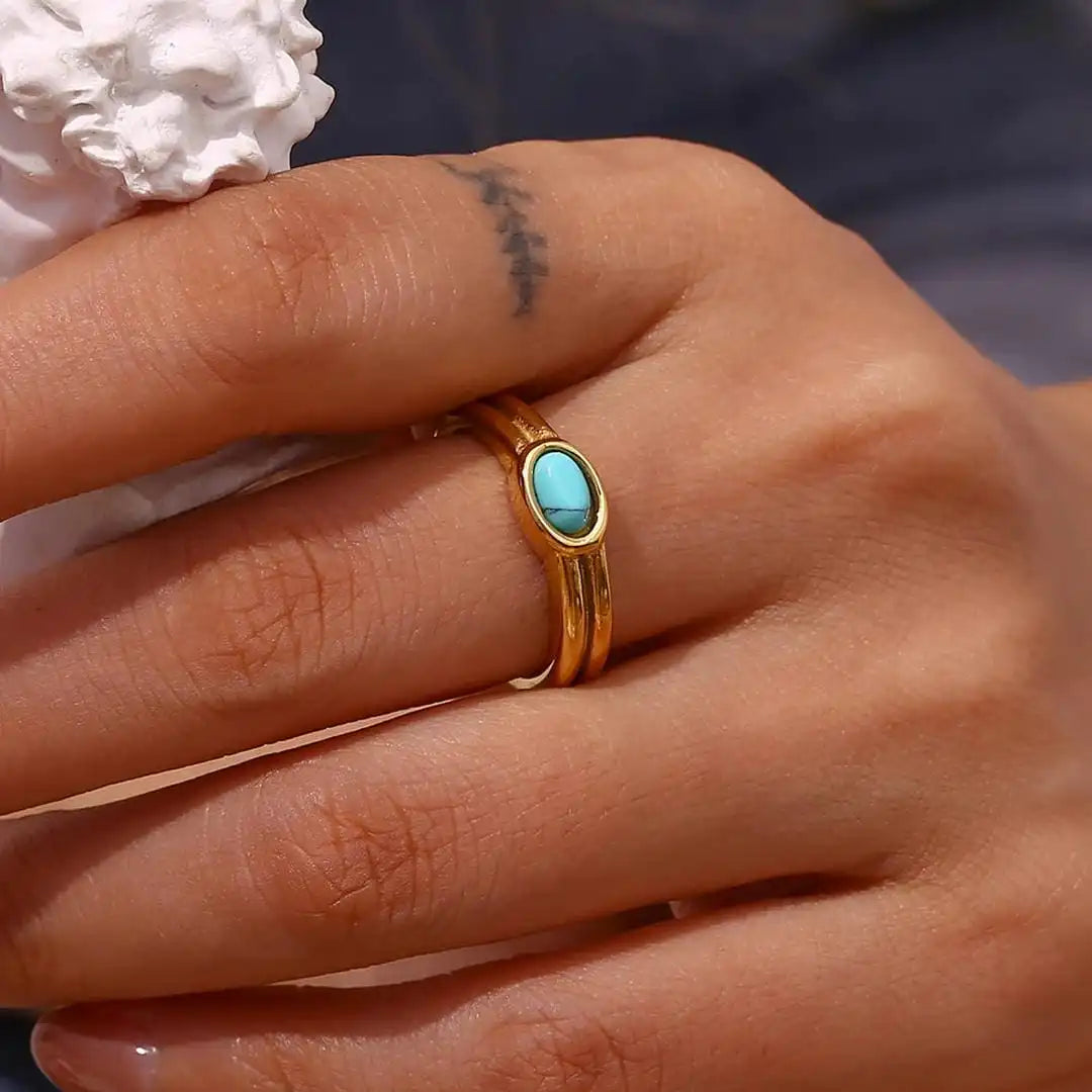 Vintage guldring med natursten