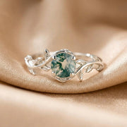 Retro rund ring med agatkant og blad