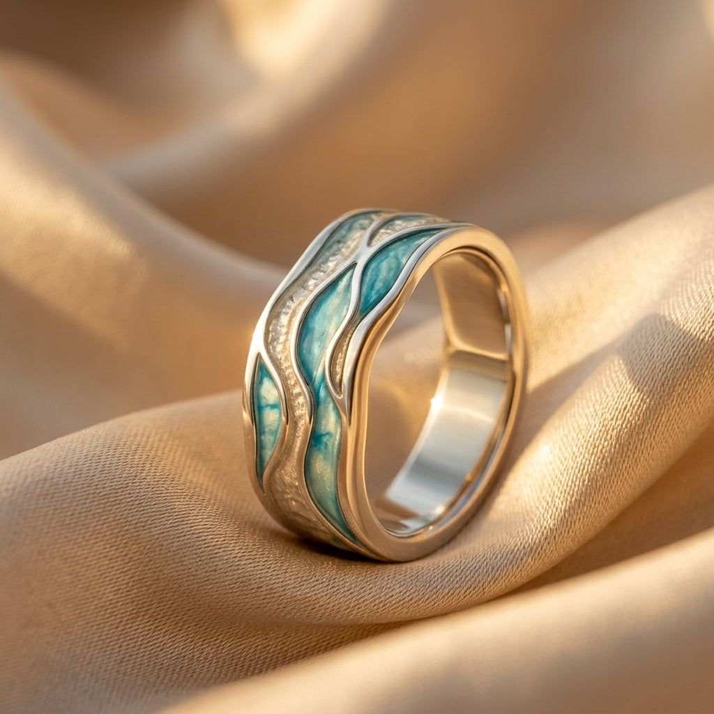 Turkis Seasilver Bølge Ring