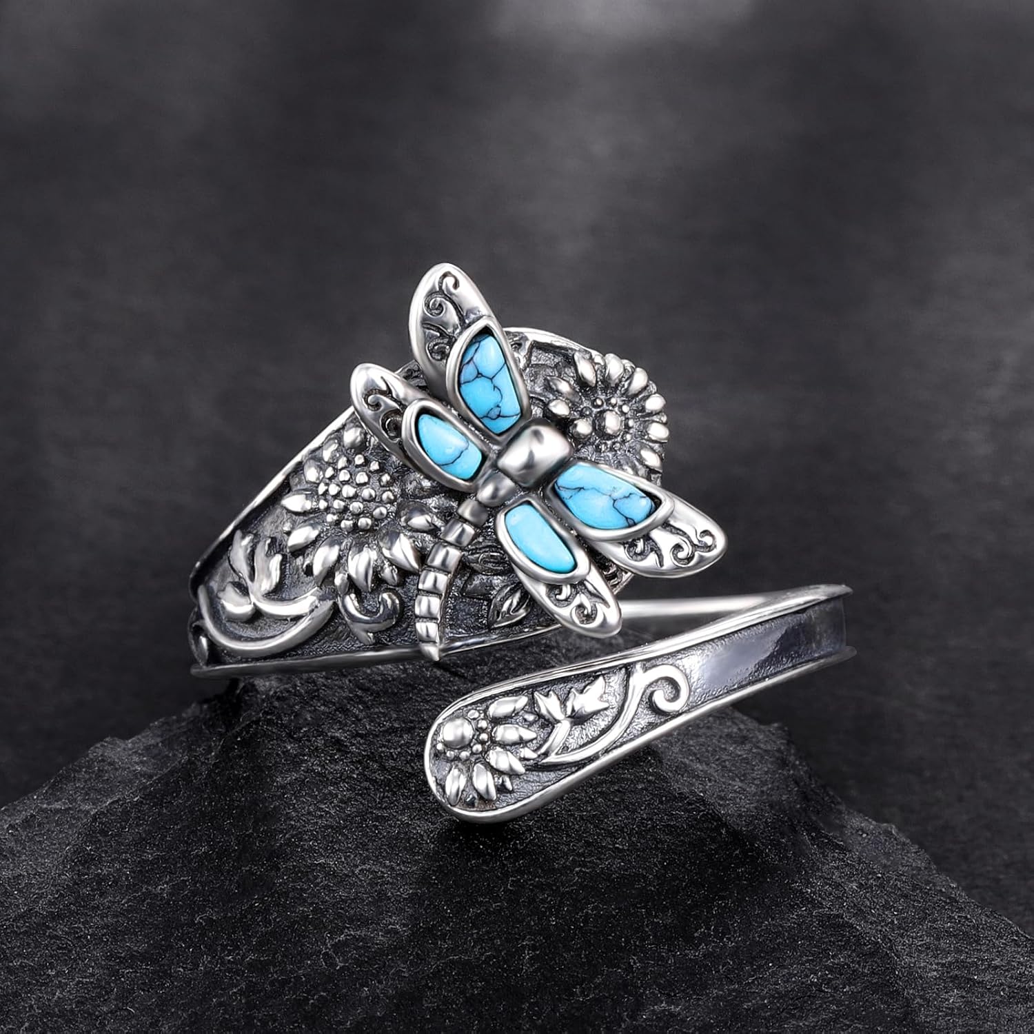 Sterlingsølv turkis ske ring – Vintage Boho Wrap Ring med guldsmed