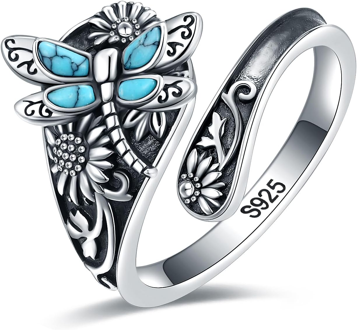 Sterlingsølv turkis ske ring – Vintage Boho Wrap Ring med guldsmed