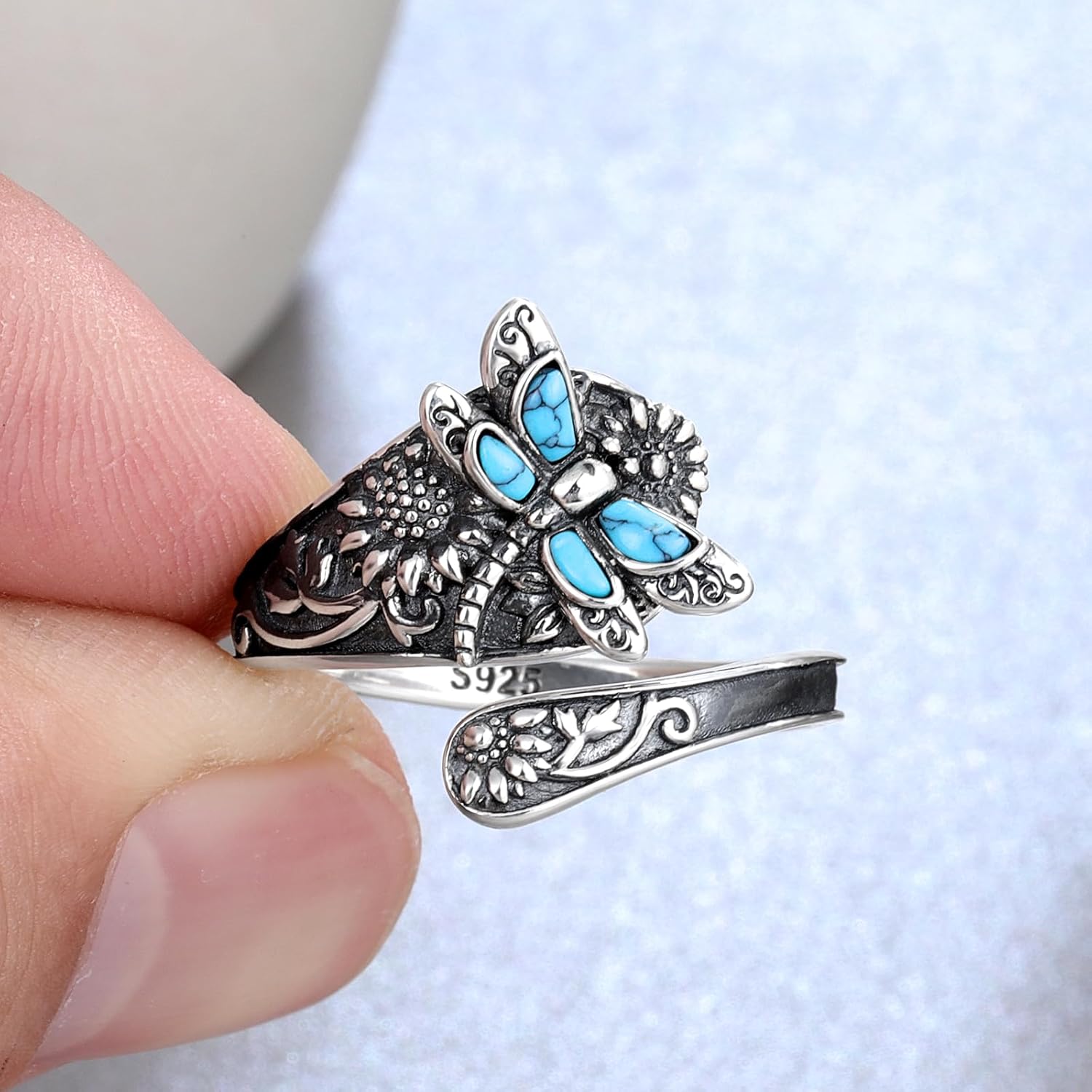 Sterlingsølv turkis ske ring – Vintage Boho Wrap Ring med guldsmed