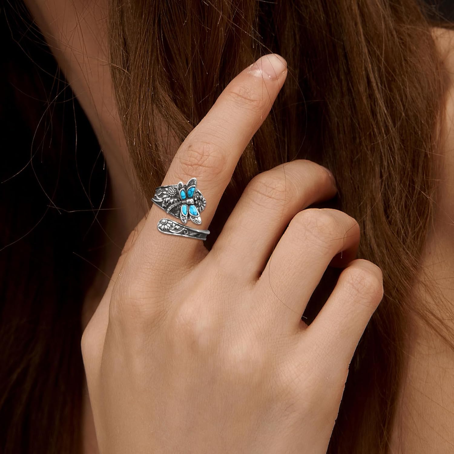 Sterlingsølv turkis ske ring – Vintage Boho Wrap Ring med guldsmed