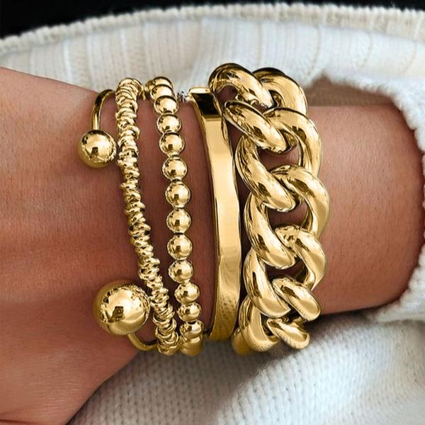 5-delt sæt chunky, stabelbare armbånd