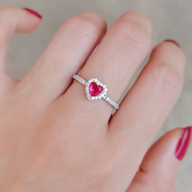 Pink Hjerte Kubisk Syntetisk Zirkonia Ring