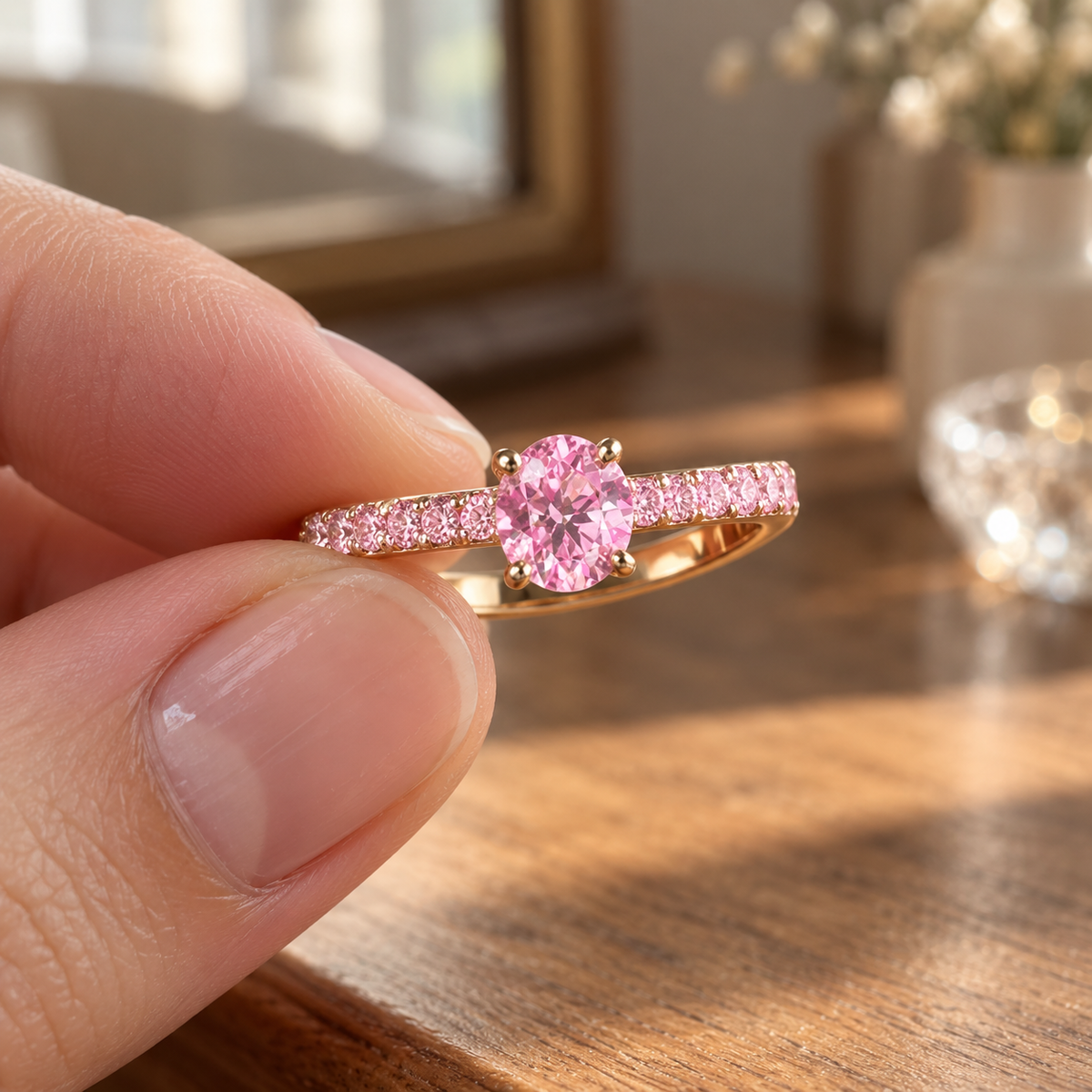 Rosa Håb – Ring med rosa sten - 1+1 GRATIS